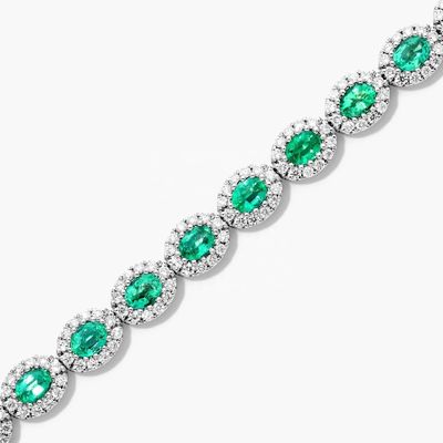 5.7mm Genişlik Zirkon Tenis Bilezik Oval Zümrüt Beyaz 14K Altın Bilezik Kadınlar