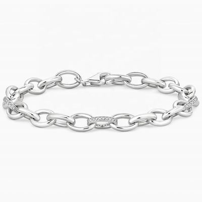 Şık Tarzı Mikro İniş Yapıştırma Teknolojisi 925 Sterling Gümüş Beyaz Altın Link Bilezik