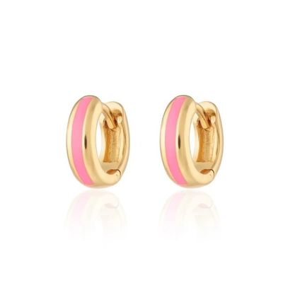 925 Kişisel Logo 18K Altın Kaplama Pembe Enamel Huggie Kulaklıkları Kadınların Şık Görünümü İçin