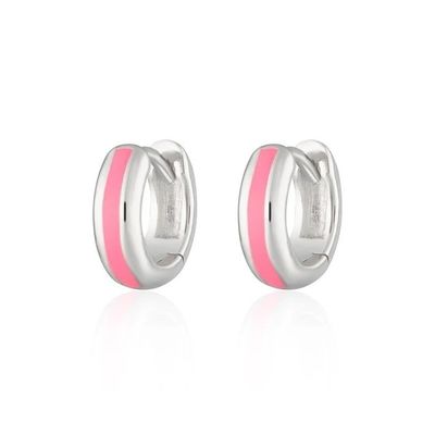 925 Kişisel Logo 18K Altın Kaplama Pembe Enamel Huggie Kulaklıkları Kadınların Şık Görünümü İçin