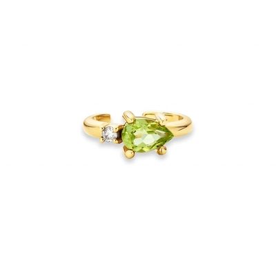 18K Altın Kaplama 925 Ayar Gümüş TRENDY Tasarım Armut Kesim Peridot CZ Manşet Küpeler