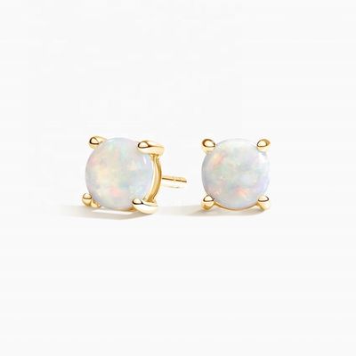 18K Altın 6MM Tektaş Opal Küpe Kadınlar ve Kızlar İçin İnce Takı