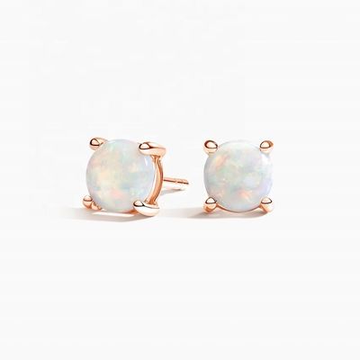 18K Altın 6MM Tektaş Opal Küpe Kadınlar ve Kızlar İçin İnce Takı