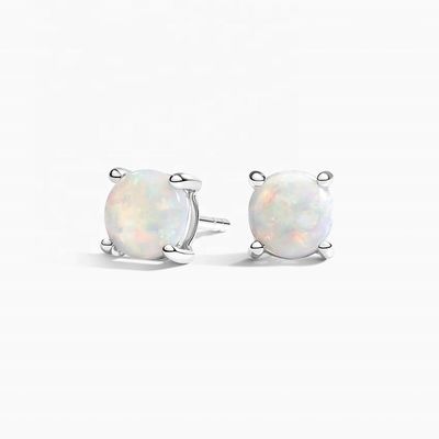 18K Altın 6MM Tektaş Opal Küpe Kadınlar ve Kızlar İçin İnce Takı