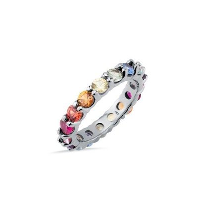 Eşsiz Prong Renkli Kübik Zirkon Aksesuarları Kadınlar 925 Sterling Gümüş Sonsuzluk Band Yüzüğü