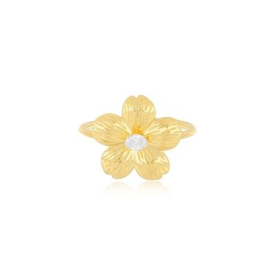 Forever Flower 18K Altın Kaplama Oval CZ Kadın Yüzüğü 925 Sterling Gümüş Mücevher