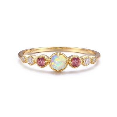 Opal ve Ruby CZ 925 Sterling Gümüş Yükleme Kadın Yüzükler Kızlar Mücevher