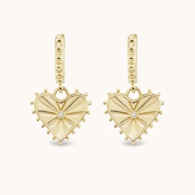 14K altın kaplama Dangle Drop Heart Huggies Kadınlar için küpeleri 925 Sterling Gümüş