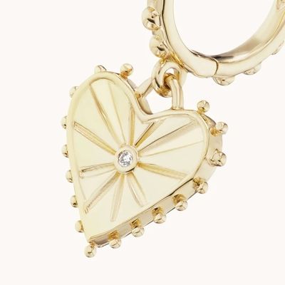 14K altın kaplama Dangle Drop Heart Huggies Kadınlar için küpeleri 925 Sterling Gümüş