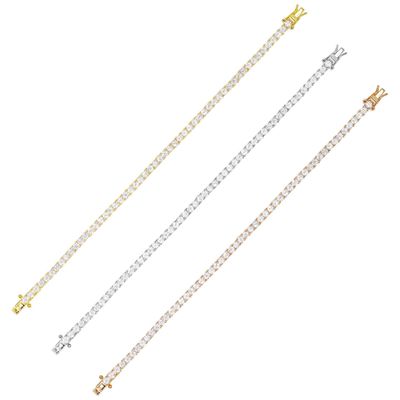 Hot Item 925 Sterling Gümüş Plating Altın 3mm Kübik Zirkonya Tenis Bileziği Kadınlar İçin