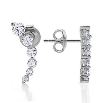 El yapımı Beyaz Kübik Zirkon Crawler 925 Sterling Gümüş Stud Kulaklıkları Gül Altın Kaplama
