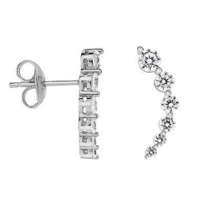 El yapımı Beyaz Kübik Zirkon Crawler 925 Sterling Gümüş Stud Kulaklıkları Gül Altın Kaplama
