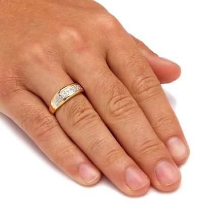 Gümüş / Bakır Erkek Prong Seti 18K altın kaplamalı elmaslarla kaplı elmas düğün yüzüğü