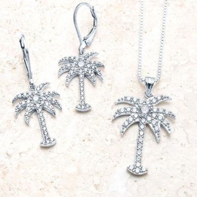 925 Sterling Gümüş Palmiye ve Zirkon Beyaz CZ Elmaslı Kadın Kırık Küpesi