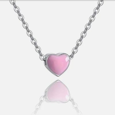 Rhodium kaplamalı küçük pembe kalp Sevgililer Günü 925 Sterling Gümüş Kadın Kolye