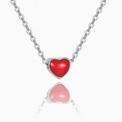 Rhodium kaplamalı küçük pembe kalp Sevgililer Günü 925 Sterling Gümüş Kadın Kolye