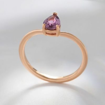 Gül Altını 925 Sterling Gümüş Pear Cut Mor Sapphire Kavisli Yüklenebilir Yüzük