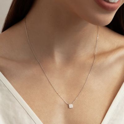 18K altın kaplama 925 Sterling Gümüş kare kübik zirkonya kolye