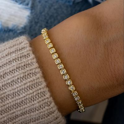 3mm Zirkonya Tenis Bileklik 925 Gümüş 14 Ayar Altın Kaplama Unisex Takı