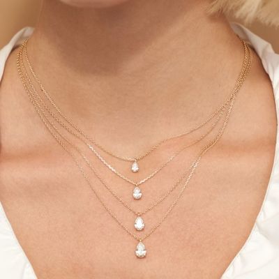 925 Sterling Silver Pear Cut Zircon Kolye Kadınlar için