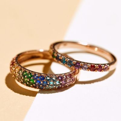 18K altın kaplamalı Gökkuşağı Zirkon 925 Sterling Gümüş Cluster Yüzük