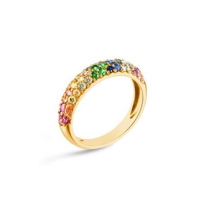 18K altın kaplamalı Gökkuşağı Zirkon 925 Sterling Gümüş Cluster Yüzük