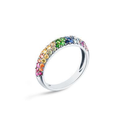 18K altın kaplamalı Gökkuşağı Zirkon 925 Sterling Gümüş Cluster Yüzük