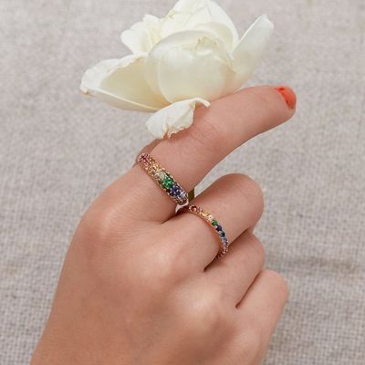 18K altın kaplamalı Gökkuşağı Zirkon 925 Sterling Gümüş Cluster Yüzük