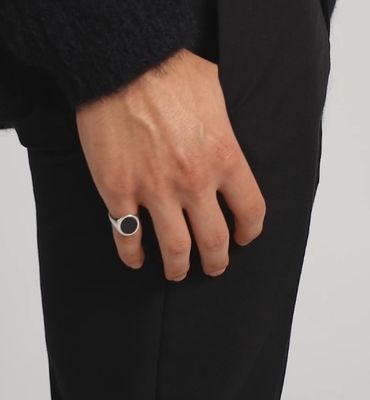 18K Altın Kaplama Siyah Onyx 925 Sterling Gümüş Erkek İmza Yüzüğü