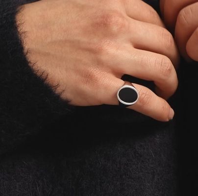 18K Altın Kaplama Siyah Onyx 925 Sterling Gümüş Erkek İmza Yüzüğü