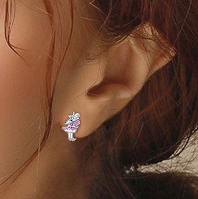 925 Sterling Gümüş Tek boynuzlu Huggie Küpeler 16mm Çocuklar için Pembe CZ